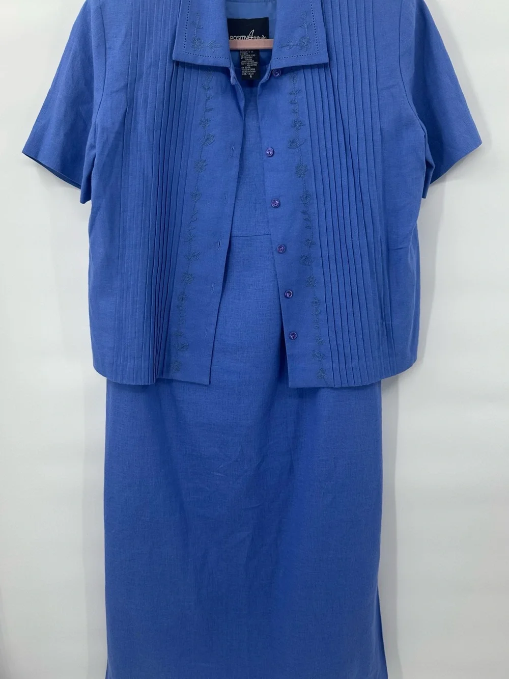 Vintage 90s Positive Attitude Blue Linen Blend Dress Jacket Set 6 NWOT 1180